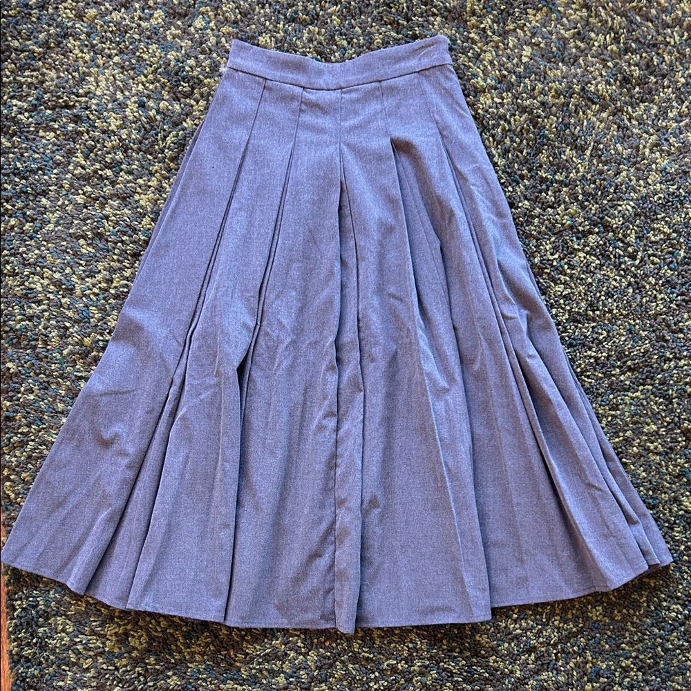 Simple Retro Grey Pleated Midi Skirt